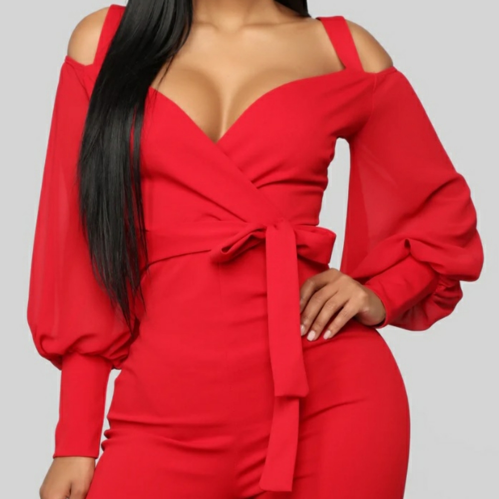Falling for your charm jumpsuit xl red